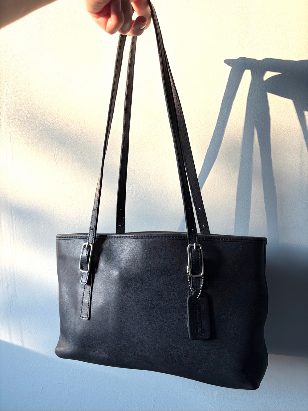 Vintage 1996 Coach Tote #9813- Black Leather with Silver Hardware